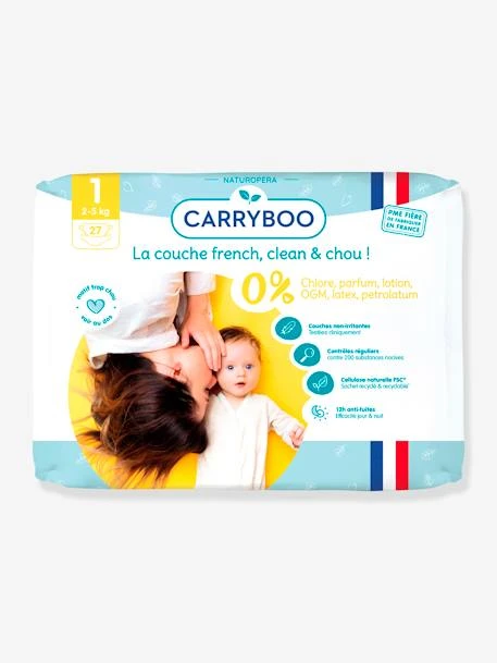 27 Couches Dermo-sensitives T1 (2-5 Kg) CARRYBOO Blanc - Carryboo 1 27 Couches Dermo-sensitives T1 (2-5 Kg) CARRYBOO Blanc - Carryboo