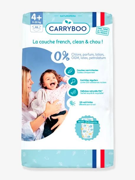 46 Couches Dermo-sensitives T4+ (9-20 Kg) CARRYBOO Blanc - Carryboo 1 46 Couches Dermo-sensitives T4+ (9-20 Kg) CARRYBOO Blanc - Carryboo