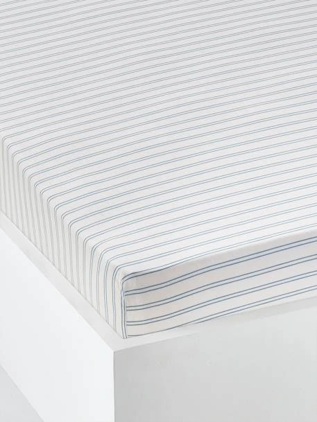 Drap-housse Bébé BABY FOX écru Rayures Bleu - Vertbaudet 1 Drap-housse Bébé BABY FOX écru Rayures Bleu - Vertbaudet