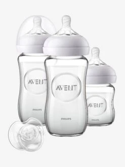 Kit Nouveau-né : 3 Biberons En Verre + Sucette Philips AVENT Natural Transparent - Philips Avent -Bébé Confort Promos Boutique kit nouveau ne 3 biberons en verre sucette philips avent natural 2
