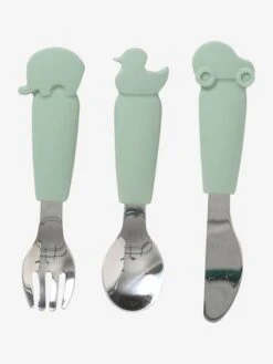 Set Couverts Enfant Silicone Et Inox X3 Sauge - Vertbaudet -Bébé Confort Promos Boutique set couverts enfant silicone et inox x3 3